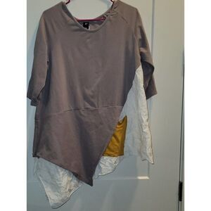 Noblu Asymmetrical Purple Gold Crushed Cotton Lagenlook Top Size Med